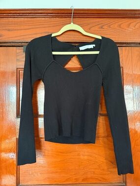 Astr the Label Black Ribbed Long-Sleeve Scoop Neck Top